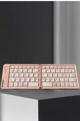 Kablosuz Klavye Bluetooth Katlanabilir Şarjlı Mini Klavye TK08 Pembe