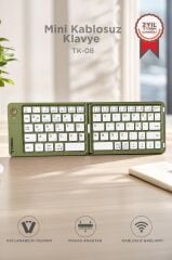 Kablosuz Klavye Bluetooth Katlanabilir Şarjlı Mini Klavye TK08 Yeşil