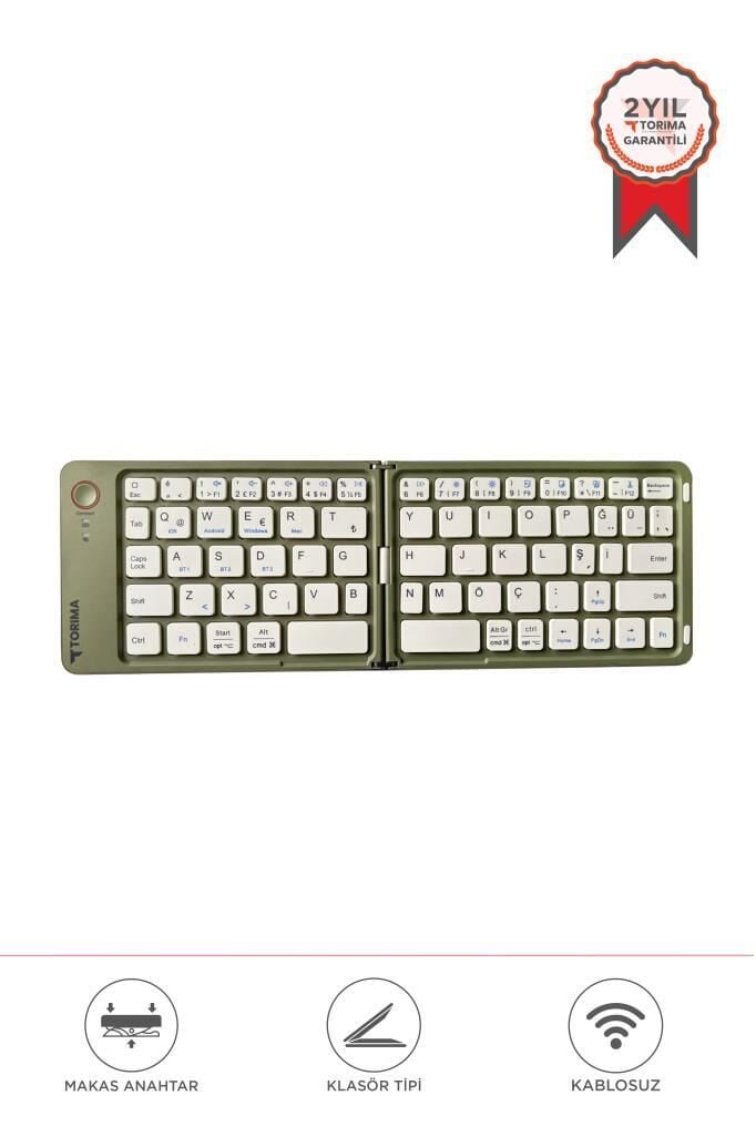 Kablosuz Klavye Bluetooth Katlanabilir Şarjlı Mini Klavye TK08 Yeşil