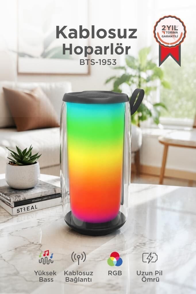 Bluetooth Hoparlör Rgb Işıklı TWS USB TF Destekli Speaker BTS-1953 Siyah
