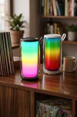 Bluetooth Hoparlör Rgb Işıklı TWS USB TF Destekli Speaker BTS-1953 Beyaz