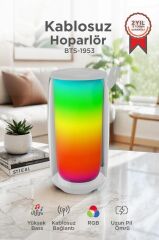 Bluetooth Hoparlör Rgb Işıklı TWS USB TF Destekli Speaker BTS-1953 Beyaz