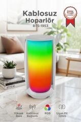 Bluetooth Hoparlör Rgb Işıklı TWS USB TF Destekli Speaker BTS-1953 Beyaz