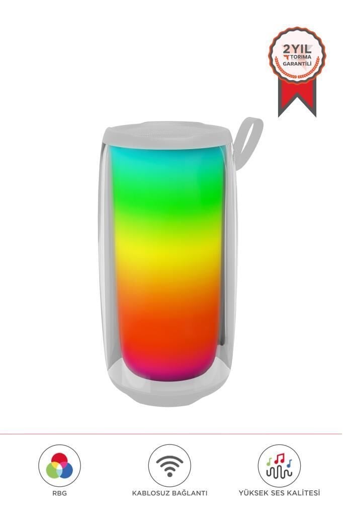Bluetooth Hoparlör Rgb Işıklı TWS USB TF Destekli Speaker KTS-1953 Beyaz