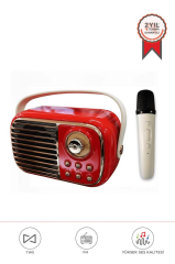 Bluetooth Hoparlör Nostaljik Radyo Mikrofonlu Rgb Işıklı TWS USB TF Speaker BTS-1956 Kırmızı