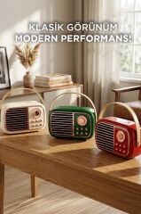 Bluetooth Hoparlör Nostaljik Radyo Mikrofonlu Rgb Işıklı TWS USB TF Speaker BTS-1956 Kırmızı