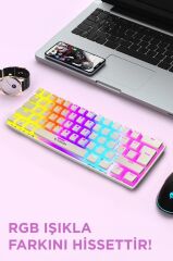 Kablolu Klavye Rgb Işıklı Mekanik Q Klavye TK04 Beyaz