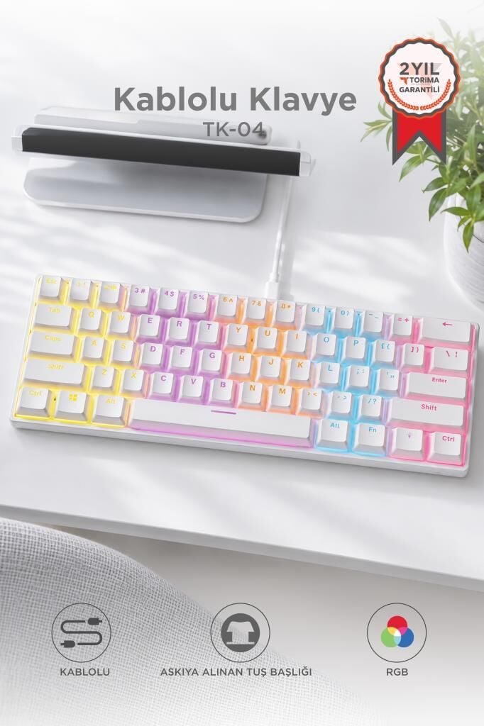 Kablolu Klavye Rgb Işıklı Mekanik Q Klavye TK04 Beyaz