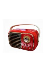 Bluetooth Hoparlör Nostaljik Radyo Mikrofonlu Rgb Işıklı TWS USB TF Speaker BTS-1956 Kırmızı
