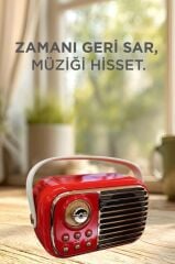 Bluetooth Hoparlör Nostaljik Radyo Mikrofonlu Rgb Işıklı TWS USB TF Speaker BTS-1956 Kırmızı