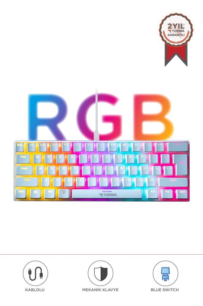Torima TK-04 Beyaz Mekanik Rgb Işıklı Kablolu Q Klavye