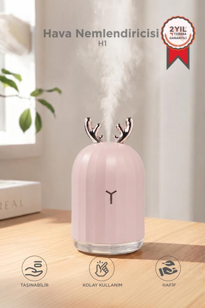 Hava Nemlendiricisi Buhar Makinesi Geyik Figürlü Aroma Difüzör 220 ML H1 Pembe