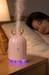 Hava Nemlendiricisi Buhar Makinesi Geyik Figürlü Aroma Difüzör 220 ML H1 Pembe