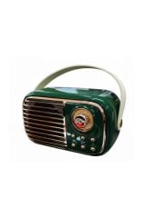 Bluetooth Hoparlör Nostaljik Radyo Mikrofonlu Rgb Işıklı TWS USB TF Speaker BTS-1956 Yeşil