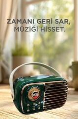 Bluetooth Hoparlör Nostaljik Radyo Mikrofonlu Rgb Işıklı TWS USB TF Speaker BTS-1956 Yeşil