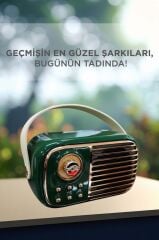 Bluetooth Hoparlör Nostaljik Radyo Mikrofonlu Rgb Işıklı TWS USB TF Speaker BTS-1956 Yeşil