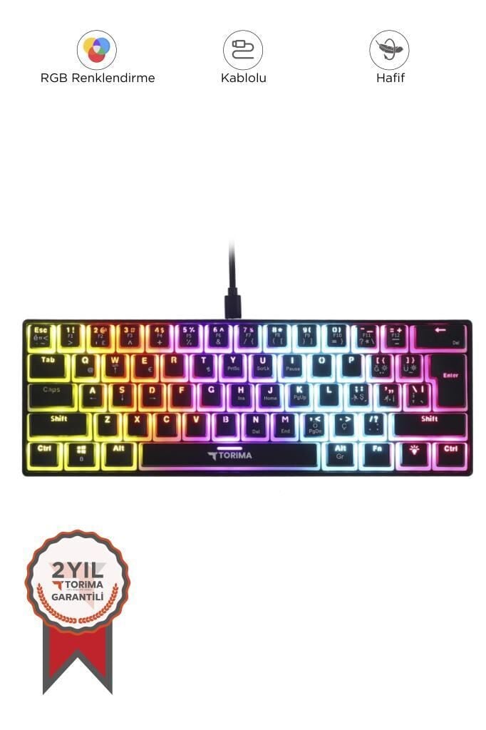 Kablolu Klavye Rgb Işıklı Mekanik Q Klavye TK04 Siyah