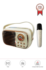 Bluetooh Hoparlör Nostaljik Radyo Mikrofonlu Rgb Işıklı TWS USB TF Speaker BTS-1956 Bej