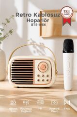 Bluetooh Hoparlör Nostaljik Radyo Mikrofonlu Rgb Işıklı TWS USB TF Speaker BTS-1956 Bej