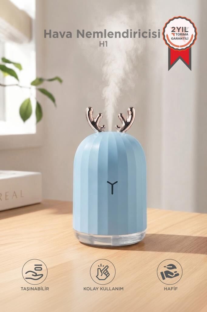 Hava Nemlendiricisi Buhar Makinesi Geyik Figürlü Aroma Difüzör 220 ML H1 Mavi