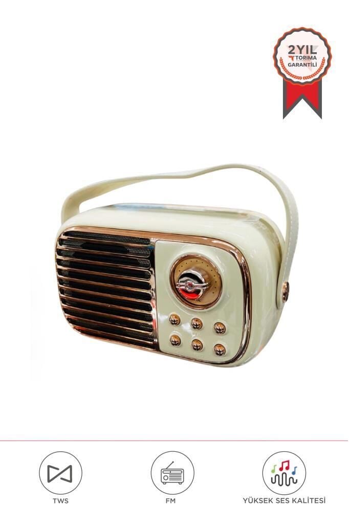 Bluetooh Hoparlör Nostaljik Radyo Mikrofonlu Rgb Işıklı TWS USB TF Speaker BTS-1956 Bej