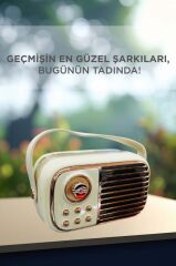 Bluetooh Hoparlör Nostaljik Radyo Mikrofonlu Rgb Işıklı TWS USB TF Speaker BTS-1956 Bej