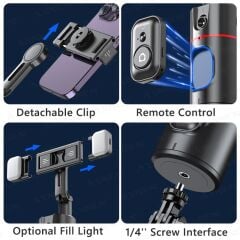 Torima P02 Profesyonel 360 Derece Gimbal Öz Çekim Telefon Sabitleyici Video Çekimi Siyah
