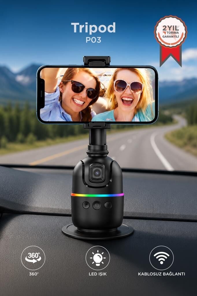 Tripod 360 Yüz Takip Gimbal Akıllı Video Selfie Telefon Tutucu P03 Siyah