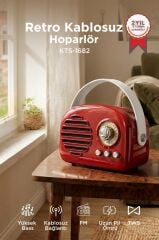 Torima Bluetooth Hoparlör Nostaljik Radyo USB TF Destekli Speaker KTS-1682 Kırmızı