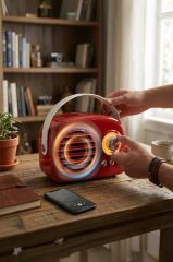 Bluetooth Hoparlör Nostaljik Radyo USB TF Destekli Speaker KTS-1682 Kırmızı