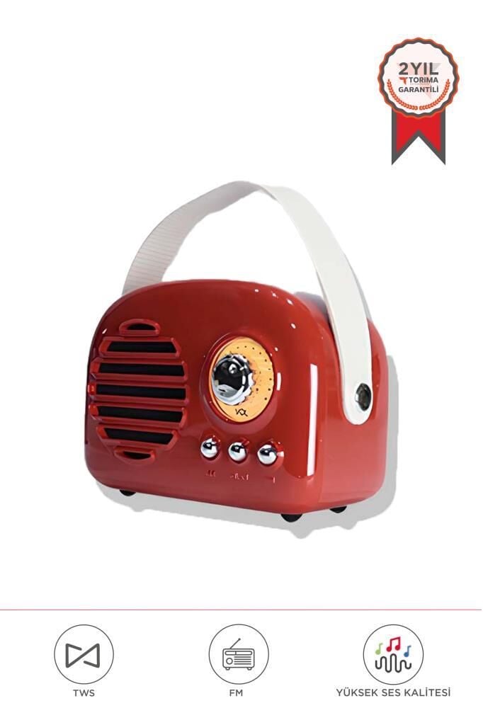 Bluetooth Hoparlör Nostaljik Radyo USB TF Destekli Speaker KTS-1682 Kırmızı