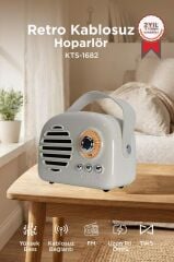 Bluetooth Hoparlör Nostaljik Radyo USB TF Destekli Speaker KTS-1682 Gri