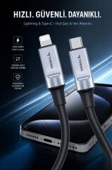 Şarj Kablosu Type-C to Lightning 3.0A Data Kablo U15 Siyah