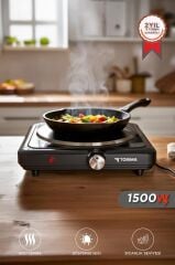 Elektrikli Ocak Termostatlı Ayarlanabilir Tekli Ocak TEH01 Siyah