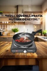 Elektrikli Ocak Termostatlı Ayarlanabilir Tekli Ocak TEH01 Siyah