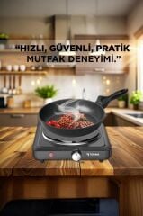 Elektrikli Ocak Termostatlı Ayarlanabilir Tekli Ocak TEH01 Siyah