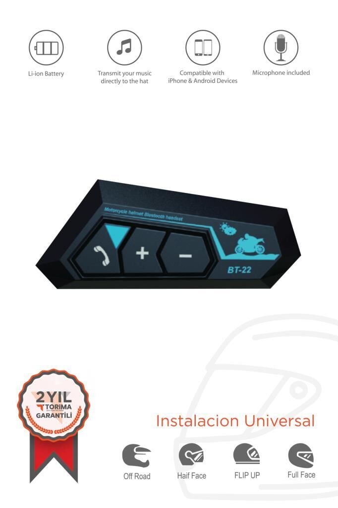 Torima 22 Bluetooth Motosiklet Kulaklığı Intercom Siyah Motorsiklet Kulaklık