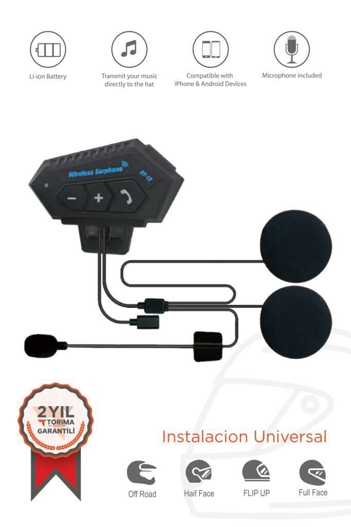 Torima BT12 Motosiklet Bluetooth Intercom Interkom Dinleme Ve Konuşma Özellikli Su Geçirmez Kulaklık