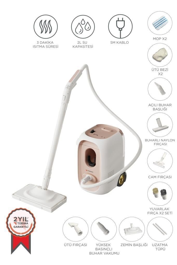 Torima TSC-02 Çok Fonksiyonlu  2000W Buharlı Temizleyici - Buharlı Temizlik Makinesi