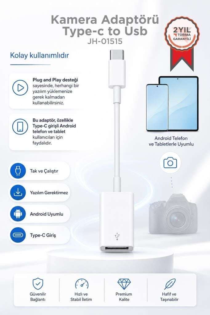 Kamera Adaptörü Type-c to Usb JH01515 Beyaz