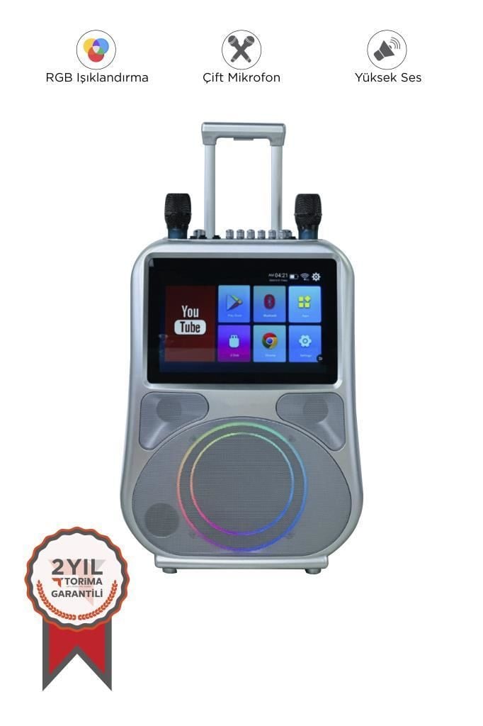 Torima GD-1413 Gümüş Android Ekranlı Mikrofonlu Karaoke Bluetooth Hoparlör