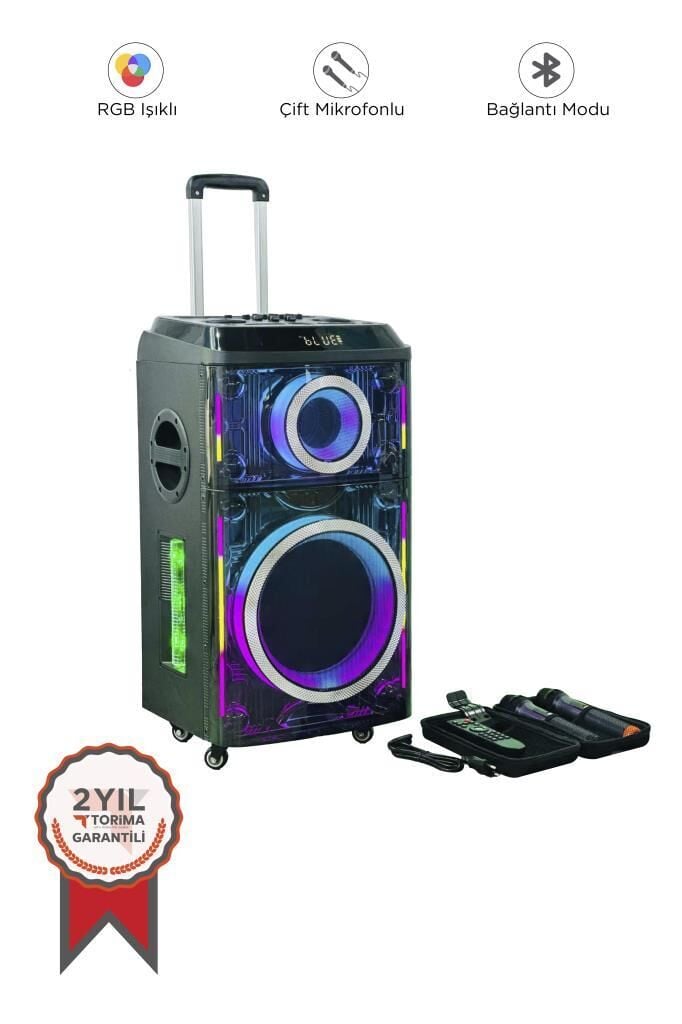 Bluetooth Hoparlör Mikrfonlu Işıklı Kablosuz Speaker PTE12H Siyah