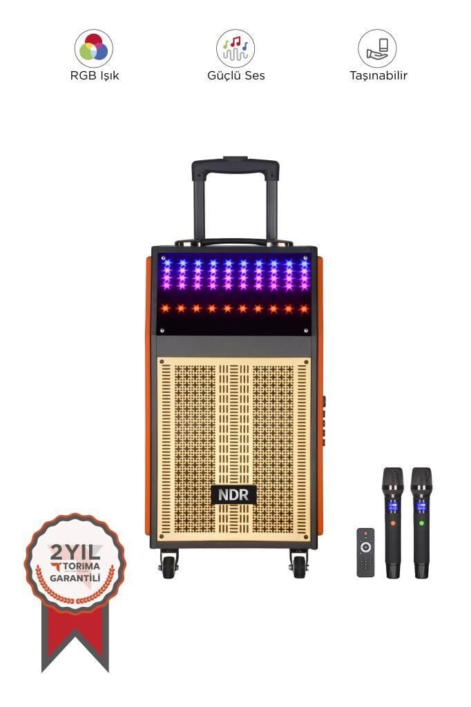 Bluetooth Hoparlör Mikrofonlu Kumandalı Rgb Işıklı Speaker NDR-108R Turuncu