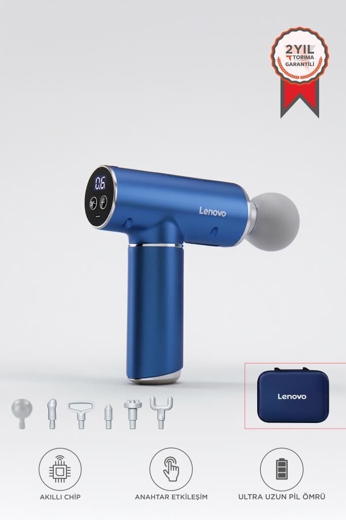 Lenovo N2 Mavi Titreşimli Masaj Tabancası Sessiz Güçlü 1800mah Şarjlı 6 Başılıklı Egzersiz Aleti