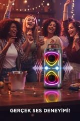 Bluetooh Hoparlör Mikrofonlu Led Işıklı Parti Speaker D78 Gri