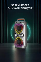 Bluetooh Hoparlör Mikrofonlu Led Işıklı Parti Speaker D78 Gri