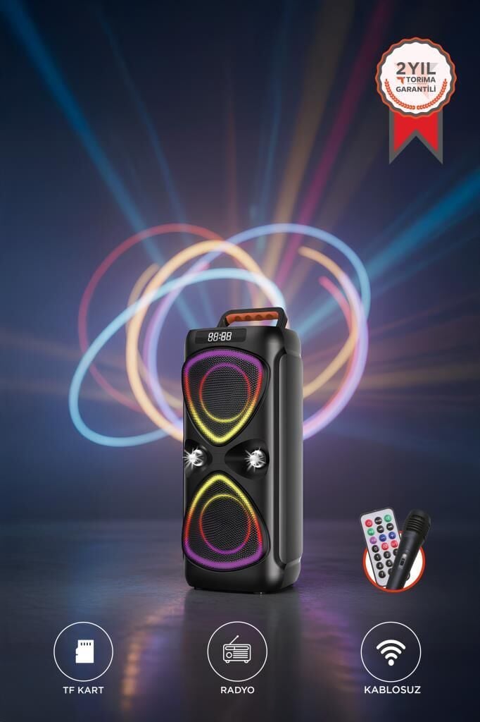 Bluetooh Hoparlör Mikrofonlu Led Işıklı Parti Speaker D78 Siyah