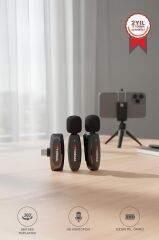 Yaka Mikrofonu Type-C Uyumlu 360 Ses Algılama Özellikli Kablosuz Mikrofon WM01 Siyah