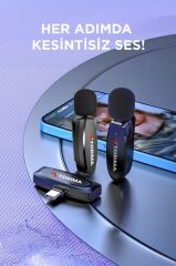 Yaka Mikrofonu Type-C Uyumlu 360 Ses Algılama Özellikli Kablosuz Mikrofon WM01 Siyah