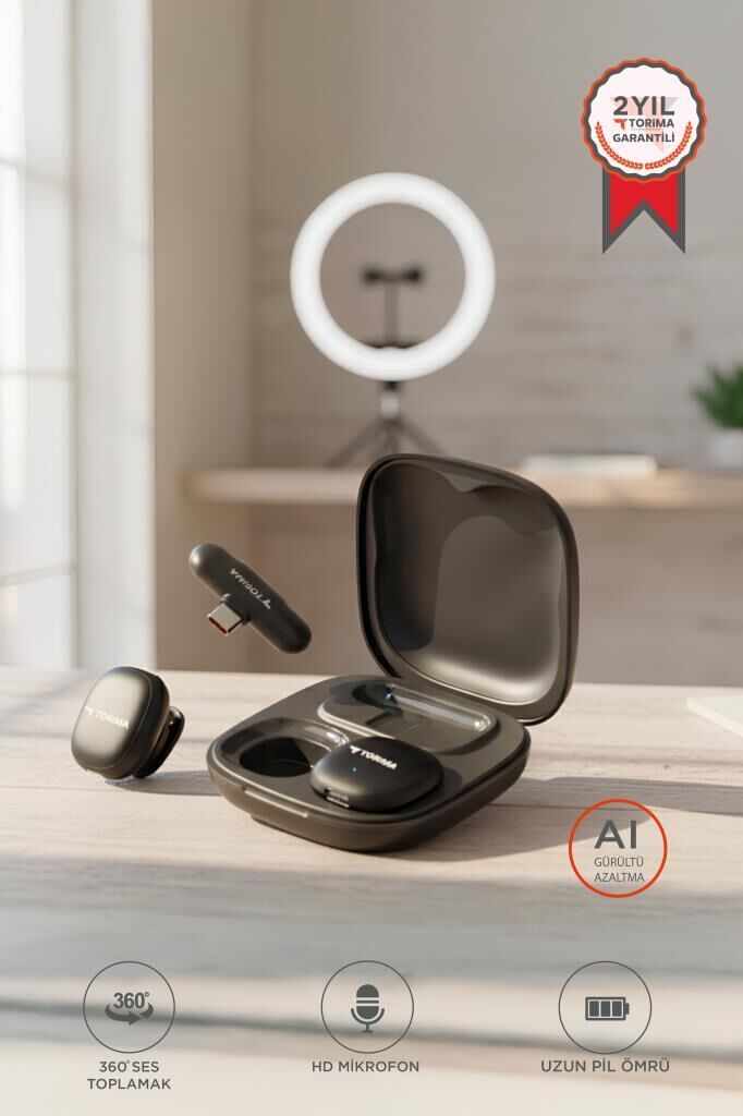 Yaka Mikrofonu Şarj Kutulu Anc Gürültü Önleyici Al Destekli Kablosuz Mikrofon WM02 Siyah